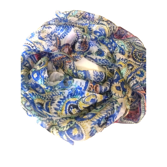 Infinity Scarf Blue Paisley Sheer 70" X 20 Elegant Glam - Picture 1 of 8